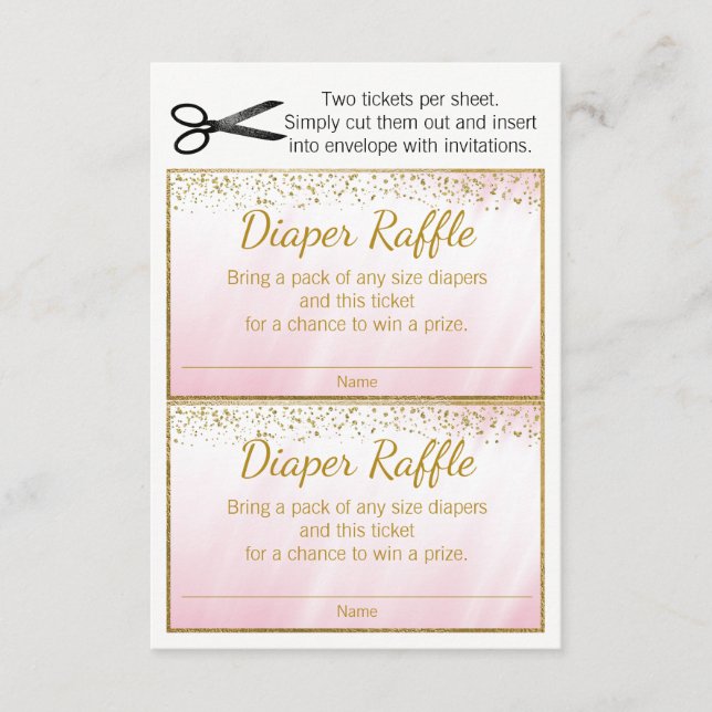 Rosa Guld Girls Diaper Raffle Biljett (Framsida)