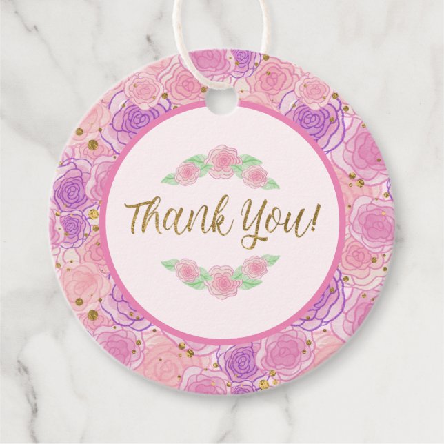 Rosa Guld Girly Ro Baby Shower Tack Gåvor Etiketter (Framsida)