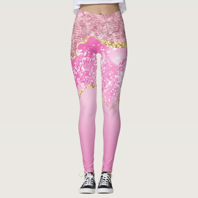 Rosa Guld Glam Glitter Bling Trendig Leggings (Framsida)