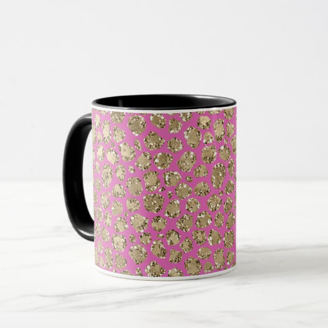 Rosa Guld Glam Glitter Leopard Mugg (Framsida vänster)