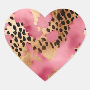 Rosa Guld Glam Leopard Hjärtformat Klistermärke