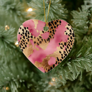 Rosa Guld Glam Leopard Julgransprydnad Keramik