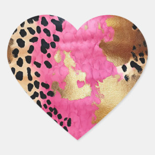 Rosa Guld Glam Leopard Print Abstrakt Hjärtformat Klistermärke