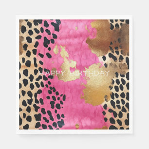 Rosa Guld Glam Leopard Print Abstrakt Pappersservett