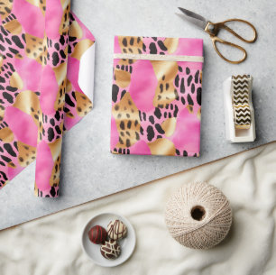 Rosa Guld Glam Leopard Skriv ut Presentpapper