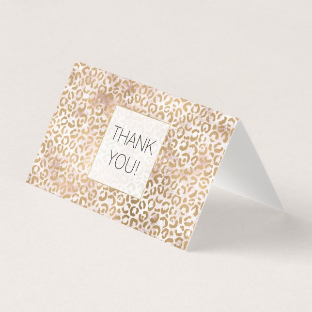 Rosa Guld Glam Leopard Skriv ut tack Kort (Framsida)