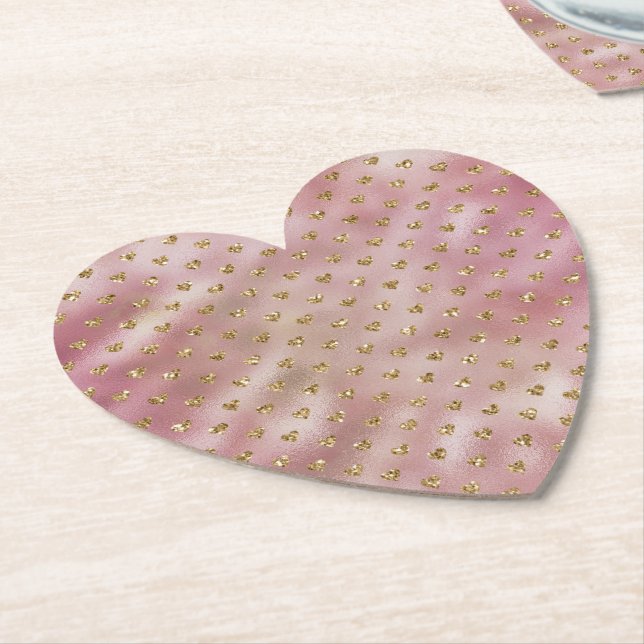 Rosa Guld Glam Ombre Guld Glitter Hearts Underlägg Papper (Vinklad)