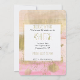  Rosa Guld Glam Watercolor BeSnygg födelsedag Inbjudningar