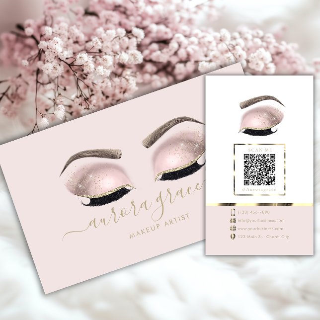 Rosa Guld Glamor Makeup Artist Visitkort (Skapare uppladdad)