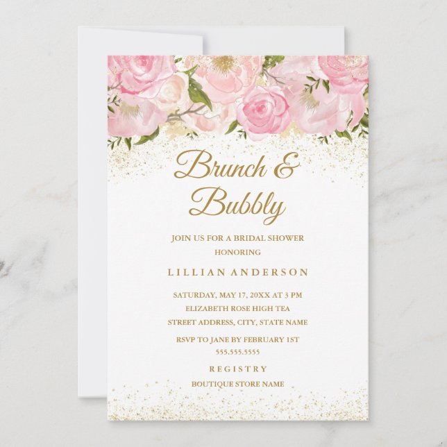 Rosa Guld Glänsande Ros Brunch Och Bubbly Bröllops Inbjudningar (Framsida)