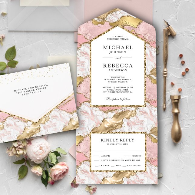 Rosa Guld Glitter Agat Marmor Bröllop (Skapare uppladdad)