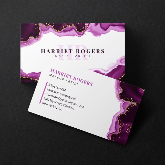 Rosa Guld Glitter Agat Sminkartist Initial Logotyp Visitkort (Skapare uppladdad)