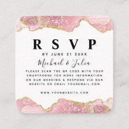 Rosa & Guld Glitter Agate Bröllop QR Code OSA Tilläggskort