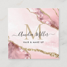 Rosa Guld Glitter Agate Hair Makeup Monogram Fyrkantigt Visitkort