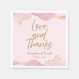 Rosa & Guld Glitter Agate Kärlek och Tack Bröllop Pappersservett