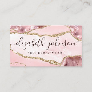 Rosa Guld Glitter Agate Marble Girly-skript Visitkort
