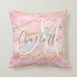 rosa guld glitter agate monogram kudde