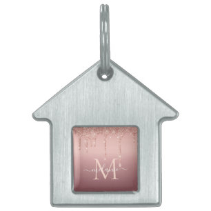 Rosa Guld Glitter Anpassad Bokstav Namn Husdjur ID ID-bricka Husdjur