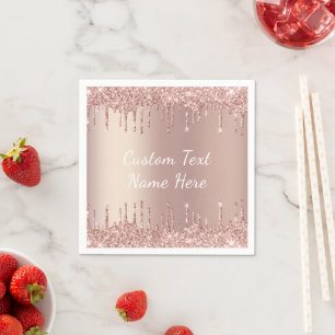 Rosa Guld Glitter Anpassad Text Ditt Namn Servette Pappersservett