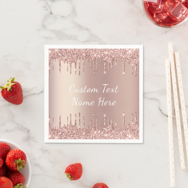 Rosa Guld Glitter Anpassad Text Ditt Namn Servette Pappersservett (Insitu)