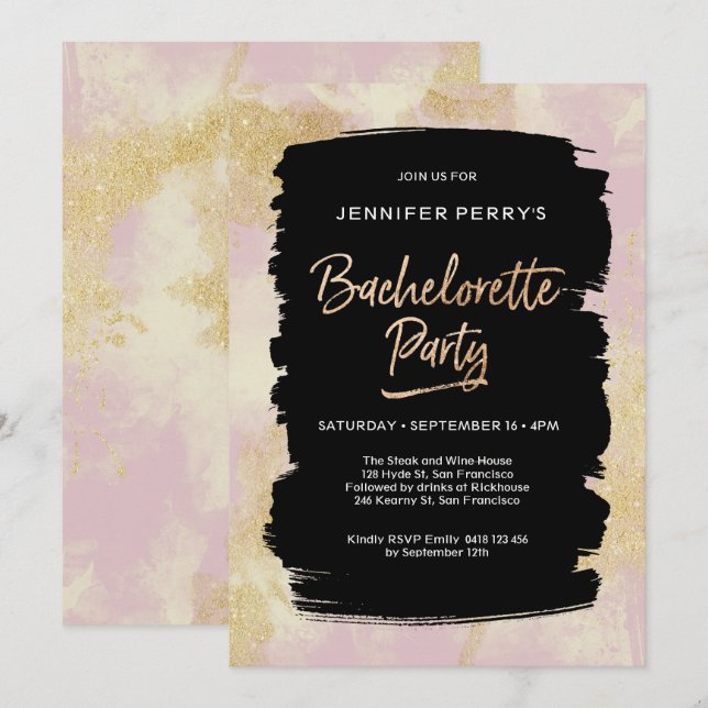 Rosa guld glitter Bachelorette-partiets inbjudan (Fram/baksida)