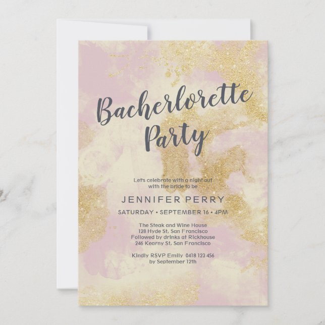 Rosa guld glitter Bachelorette-partiets inbjudan (Framsida)