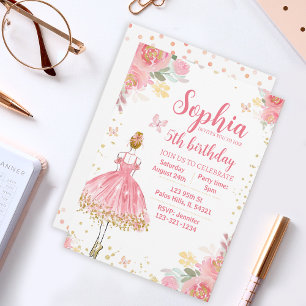 Rosa guld glitter ballerina-födelsedagsinbjudan inbjudningar