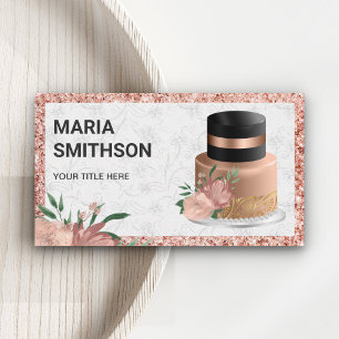 Rosa Guld Glitter Blommig Tårta Bakverk Konditor B Visitkort