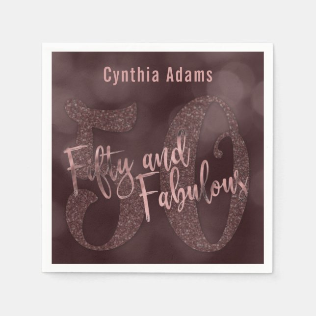 Rosa guld- glitter & Bokeh 50 & sagolik typografi Pappersservett (Framsidan)