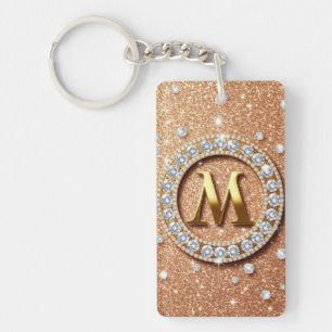 Rosa Guld Glitter Bokstav M Anpassad Initial Nycke