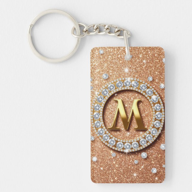 Rosa Guld Glitter Bokstav M Anpassad Initial Nycke (Framsidan)