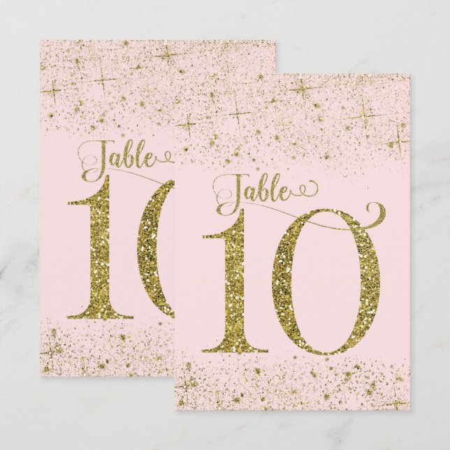 Rosa Guld Glitter Bordskort Nummer 10 (Fram/baksida)