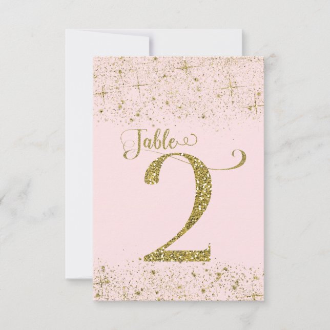 Rosa guld glitter bordskort nummer 2 (Framsida)