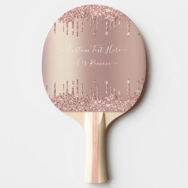 Rosa Guld Glitter Bordtennisracket Anpassad Text (Framsidan)