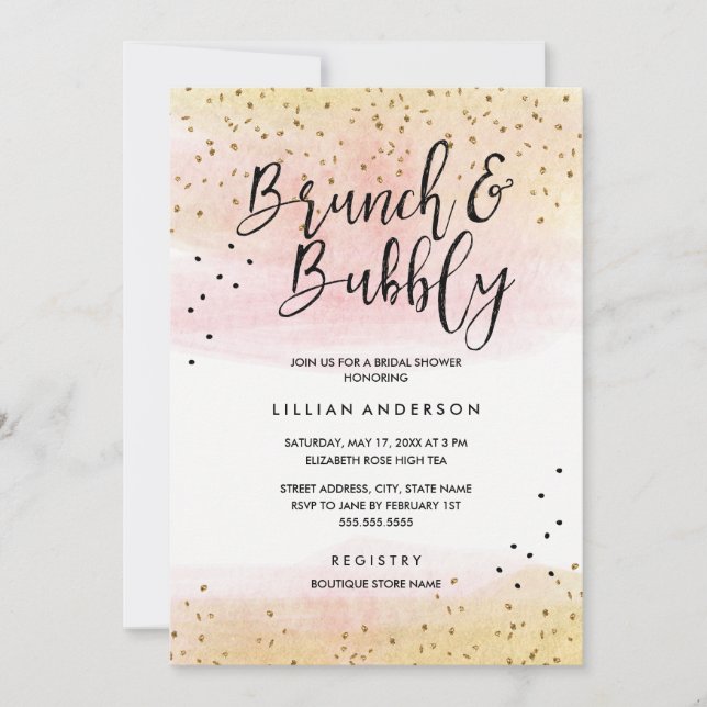 Rosa Guld Glitter Brunch och Bubbly Bröllopsfest Inbjudningar (Framsida)