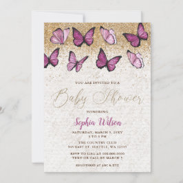 Rosa Guld Glitter Butterfly Baby Shower Inbjudningar