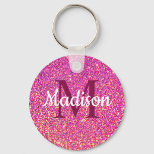 Rosa Guld Glitter Chic Monogram Namn Anpassningsba Nyckelring