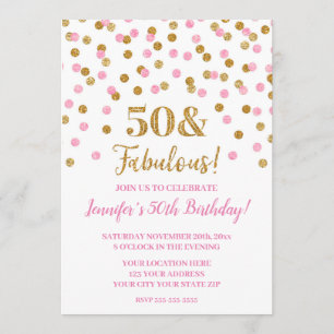 Rosa Guld Glitter Confetti 50 och Fabulous Inbjudningar