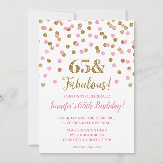Rosa Guld Glitter confetti 65 och Fabulous Inbjudningar (Baksida)