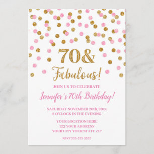 Rosa Guld Glitter Confetti 70 och Fabulous Inbjudningar
