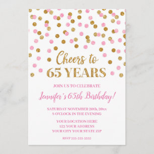 Rosa Guld Glitter Confetti Cheers till 65 år Inbjudningar