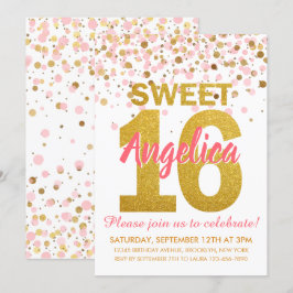 Rosa Guld Glitter Confetti Girl Sweet 16 Birthday Inbjudningar