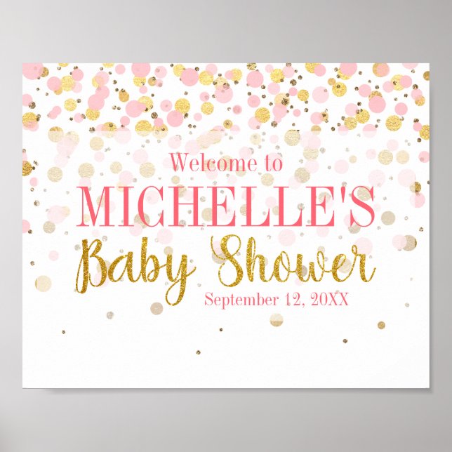 Rosa Guld Glitter Confetti Välkomstbabyskor för  Poster (Framsidan)