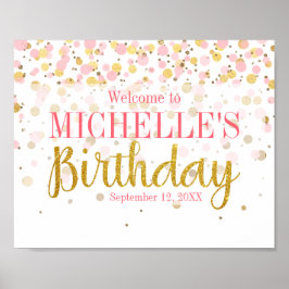 Rosa Guld Glitter Confetti Välkomstdag Poster