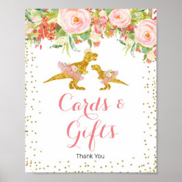 Rosa Guld Glitter dinokort och presentkort Poster