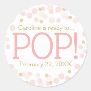 Rosa Guld Glitter Dots Baby Shower Round Sticker Runt Klistermärke