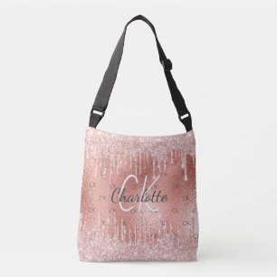 Rosa guld glitter droppar rosa monogram elegant axelväska