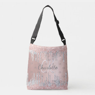 Rosa guld glitter droppar silvermonogram elegant axelväska
