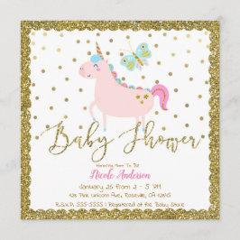 Rosa & Guld Glitter Enhörning Flickor Bebis Shower Inbjudningar