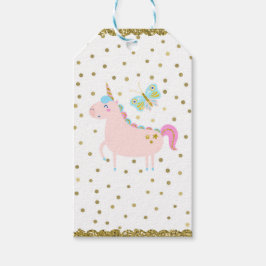 Rosa & Guld Glitter Enhörning Flickor Födelsedagsf Presentetikett